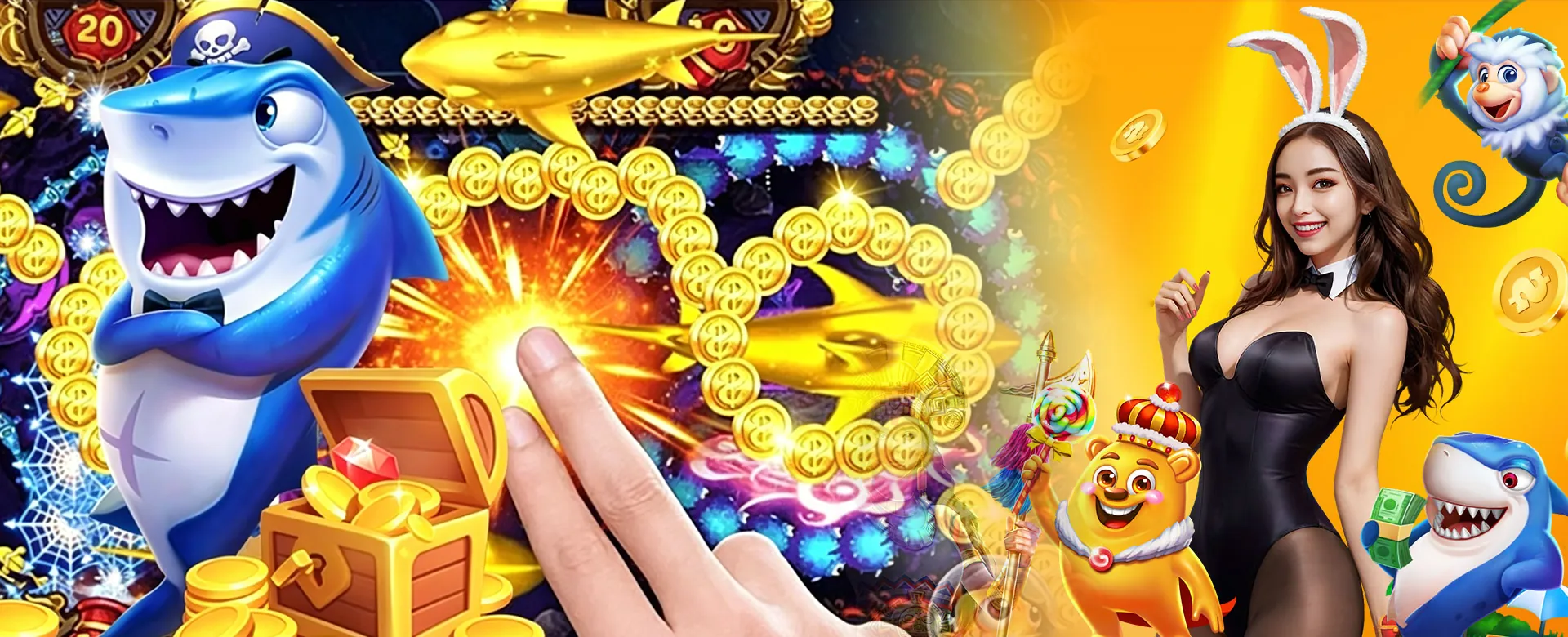 Hotjili Arcade Games hero banner with vibrant graphics and players enjoying